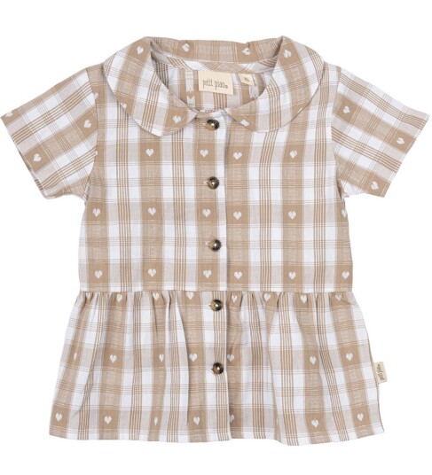 Petit Piao Off White Heart Skjorte S/S Round Woven 86