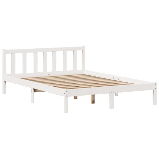 Seng med bokhylle uten madrass hvit 140x200 cm heltre furu 3321658