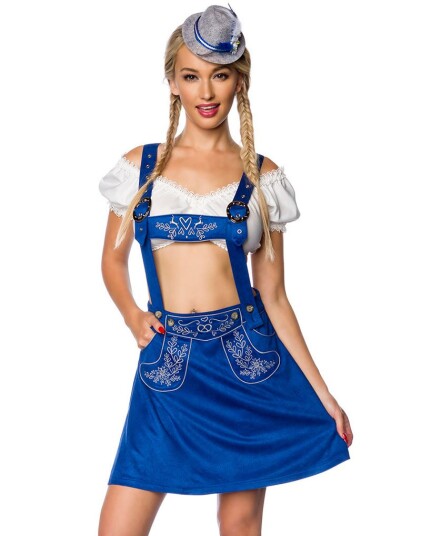 Kort A Formet Oktoberfestskjørt i Royal Blått med Seler og Broderi Strl 42