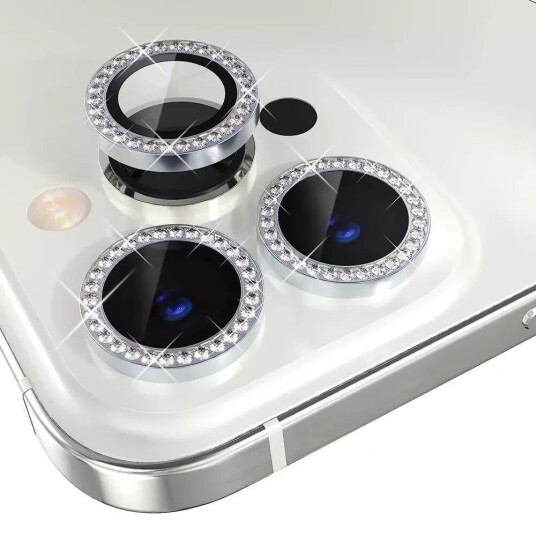 INCOVER iPhone 14 Pro / 14 Pro Max Kamerabeskyttelse Herdet Glass med Rhinstenen - Sølv