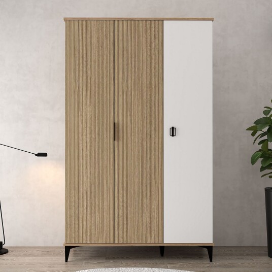 Garderobeskap Hanah Home Neva 123 x 200 x 52 cm Eik hvit Eik og Hvit