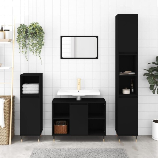 Baderomsskap svart 80x33x60 cm konstruert tre Baderomsskap svart 80x33x60 cm konstruert tre