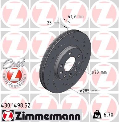 Bremseskive ZIMMERMANN 430.1498.52