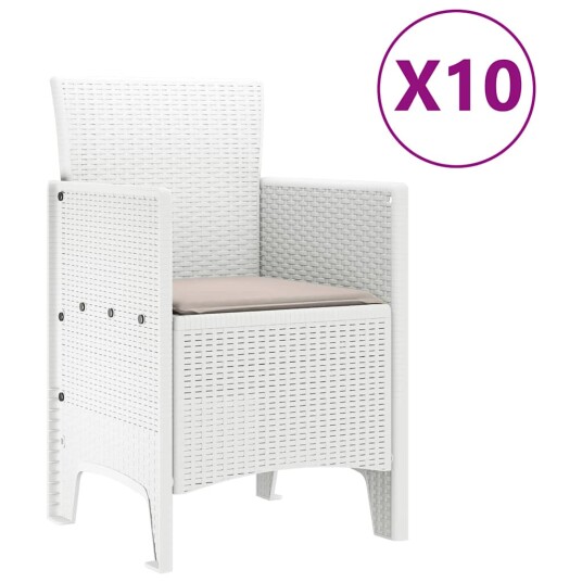 11 dels hagespisemøbel med puter Hvit Polyrotting hagebord Hvit 150x100x73 cm Polyrotting hagestoler med puter 2 stk Hvit Polyrotting hagestoler med puter 4 stk Hvit Polyrotting