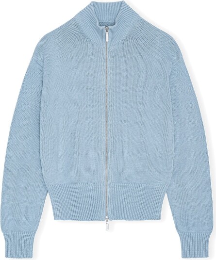 Organic Basics True Knit High Collar Cardigan CLOUDY BLUE XL Organic Basics True Knit High Collar Cardigan CLOUDY BLUE XL