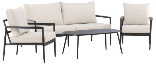 Venture Design Taormina sofagruppe Svart 2,5 seters sofa 2 lenestoler og bord 109 x 59 cm Svart