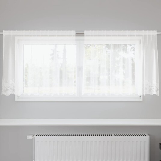 Gardiner med gardiner Blomster Hvit 200 x 80 cm Polyester