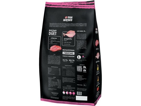 Pan Mięsko Food Kalvekjøtt Med Quail Crispy L For Valper 20Kg
