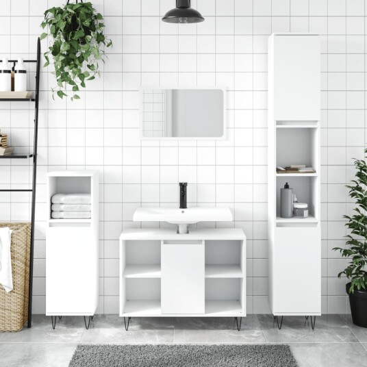 vidaXL Baderomsskap hvit 30x30x100 cm konstruert tre
