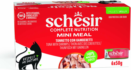 Schesir Våtfôr Complete Nutrition Filet I Gelé Tunfisk Med Reker 24 X 50 G