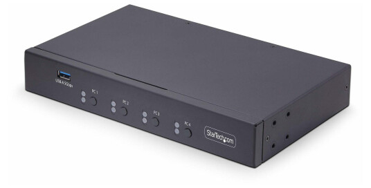 STARTECH 4-Port KM Switch with Mouse Roaming USB 3.0 Switcher Keyboard/Mouse Sharing 3.5mm/USB Audio TAA Compliant