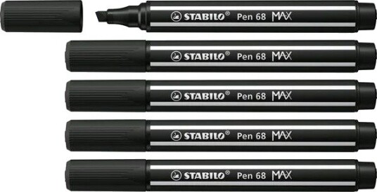 STABILO Pen 68 MAX - Fibre-tip Pen with Thick Chisel Tip - Black