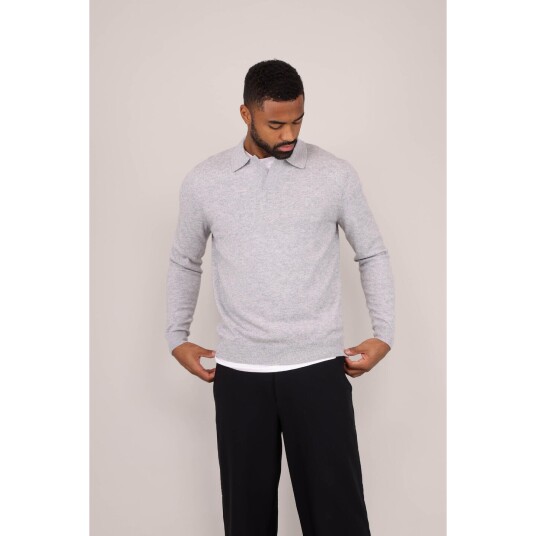 Adebayo Sweater Mid Blue L Merino knit polo pique
