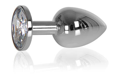 Heavy Butt Plug Silver Clear Stone 145g