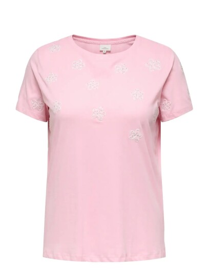ONLY Carmakoma Cardanielle Life S/S O Neck Reg Tee Jrs Pink 50 52