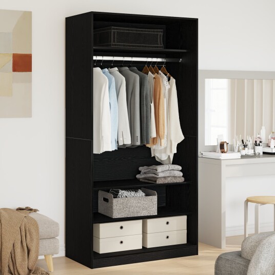 Svart Eik Garderobe 100 x 50 x 200 cm Laget av solid tre Svart Eik Garderobe 100 x 50 x 200 cm Laget av solid tre