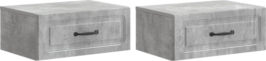  Vegghengt Nattbord med skuff 2 pcs Betonggrå 49 x 34,5 x 20 cm