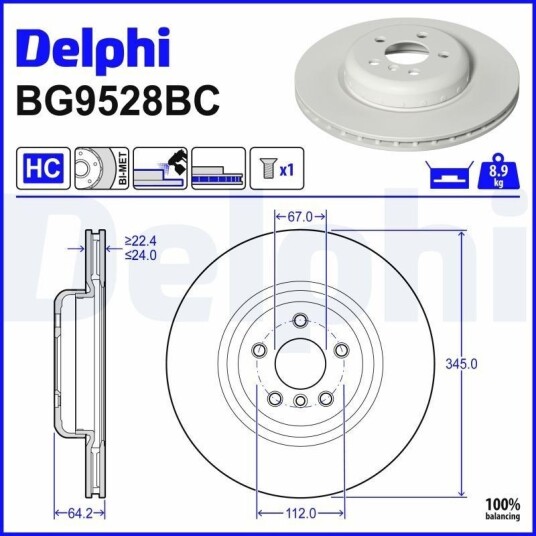 DELPHI BG9528BC Bremseskive