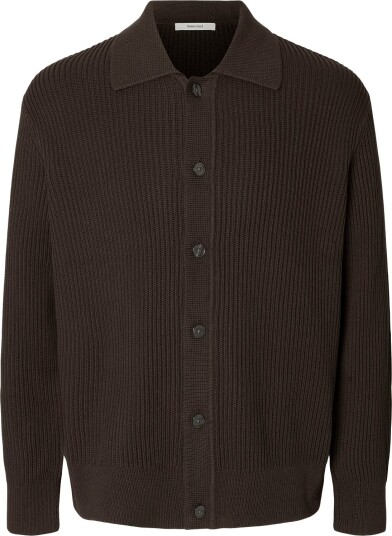Selected Slmdry Ls Rib Polo Cardigan Brown M