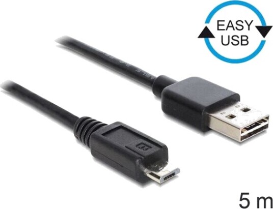 Delock Micro-USB til USB 2.0 Kabel 5 m Svart Delock Micro-USB til USB 2.0 Kabel 5 m Svart