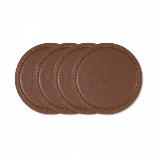 DUTCHDELUXES Drikkebrikke i skinn 4pk, Klassisk Brun