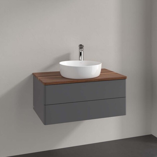 Villeroy & Boch  Antao Servantskap med 2 skuffer 80x50x36 cm u/lys Antrasitt/Valnøtt
