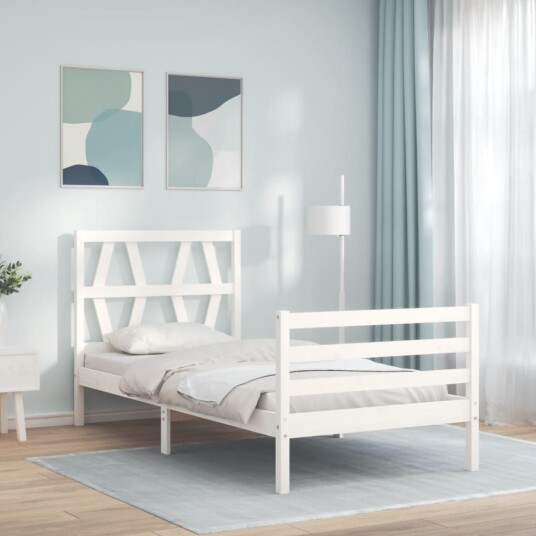 vidaXL Sengeramme med hodegavl hvit 3FT single heltre 8720845995126