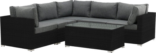 Venture Design Amazon sofagruppe Svart med grå pute 3 hjørne, 2 midt & bord 110x60 cm Grå
