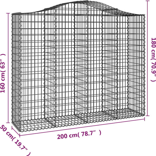 vidaXL Gabionkurv buet 200x50x160/180 cm galvanisert jern