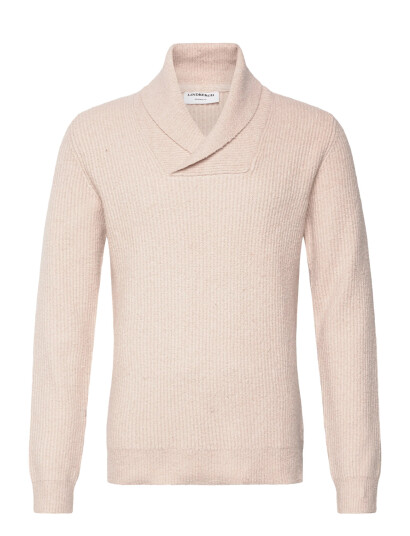 Lindbergh Shawlcollar Lambswoollook Knit - Cream - S