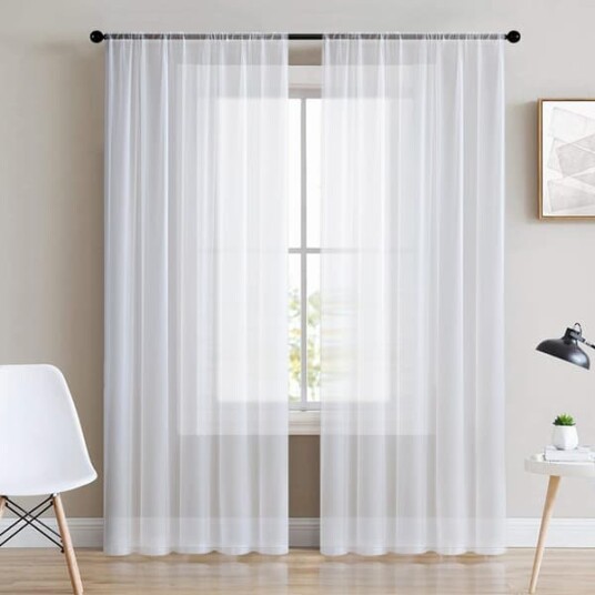 Hvite gjennomsiktige gardiner Sett med 2 korte gardiner 132 x 160 cm Bedr