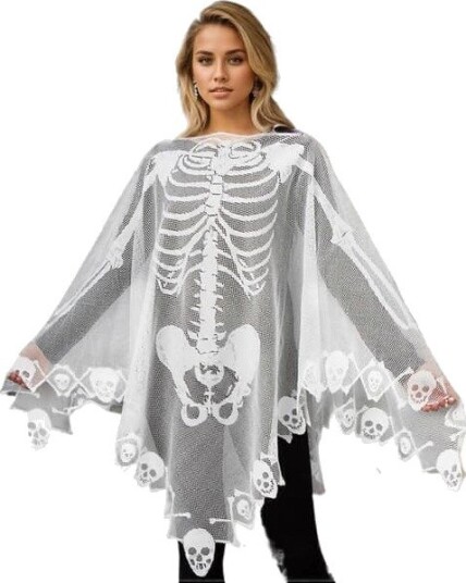 Halloween Skjelettponcho med Blonder