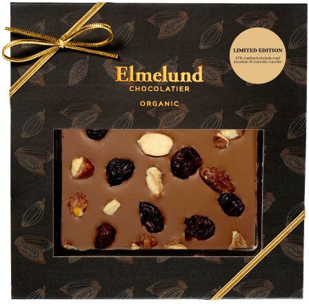 Elmelund Mælkechokolade m. brændte mandler & tranebær Ø