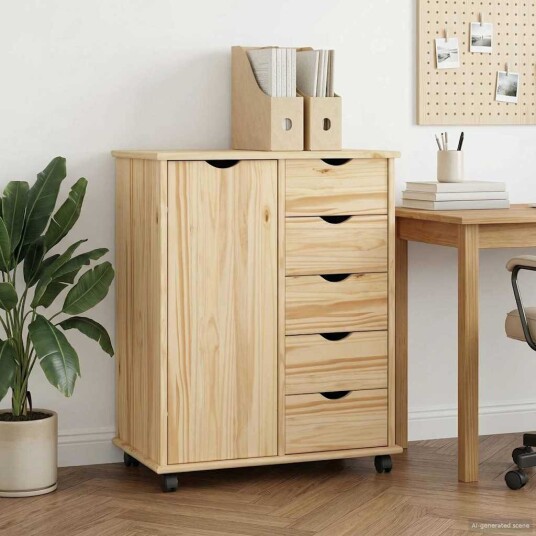 vidaXL Rullende skap med hjul Brun 63,5 x 39 x 79 cm Massiv furu