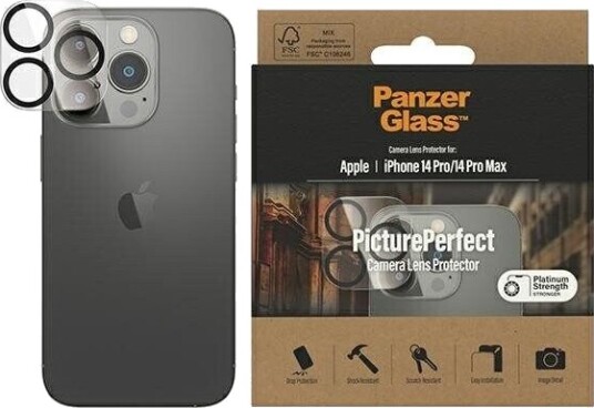 PanzerGlass PicturePerfect Kameralinsebeskytter iPhone 14 Pro / 14 Pro Max - Utført i Herdet Glass, Svart