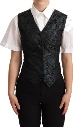 Dolce & Gabbana Jacquard Floral Waistcoat Vest Grønn XS Dolce & Gabbana Jacquard Floral Waistcoat Vest Grønn XS