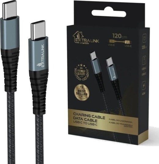 Kabel Usb Extralink Extralink Smart Life 60W Usb-C Usb-C 120Cm Pvc 5V 2.4A/3A Szary