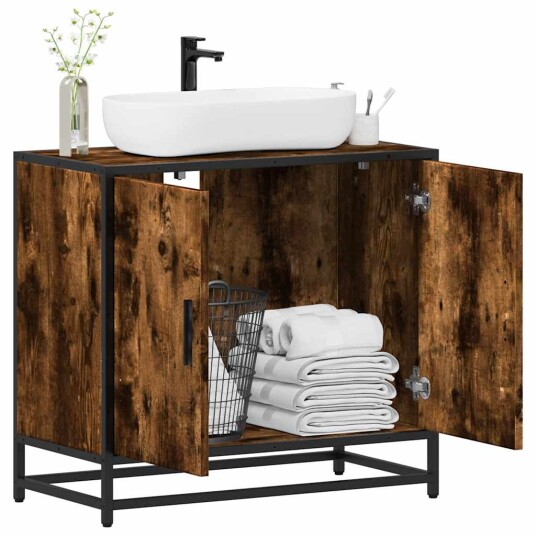 Vidaxl Servantskap røkt eik 65x33x60 cm konstruert tre 849266 Vidaxl Servantskap røkt eik 65x33x60 cm konstruert tre 849266