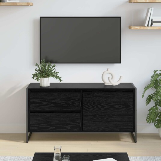  TV skap med skuff Svart Eik 100 x 36 x 49.5 cm Konstruert tre