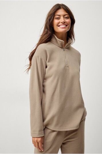 Ellos Collection Fleecetrøye med halv glidelås Beige