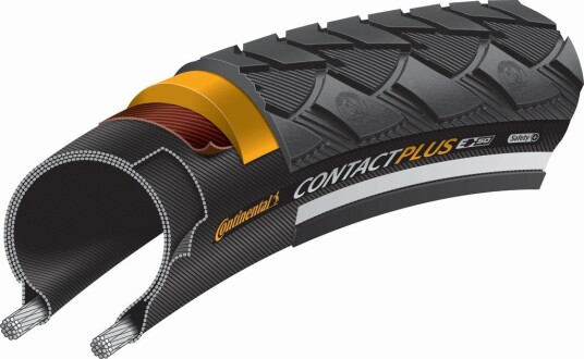 Continental Contact Plus Non Folding Tire (28-622) Black/Black, Psi Max:7,0 (Bar), Yes, Safetyplus Breaker, Weight:645 G