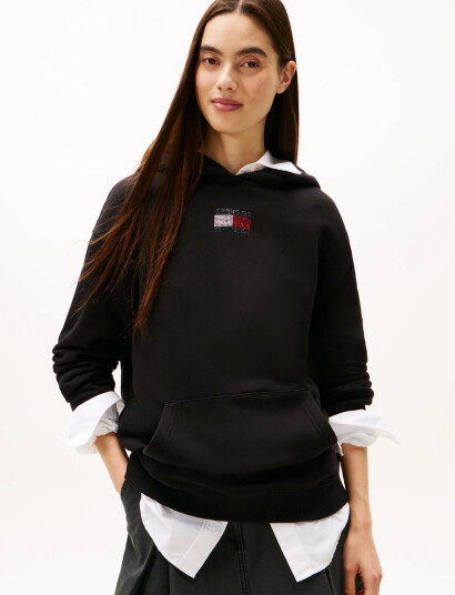 Tommy Jeans Tjw Rlx Party Flag Hoodie Ext - Black - S Tommy Jeans Tjw Rlx Party Flag Hoodie Ext - Black - S