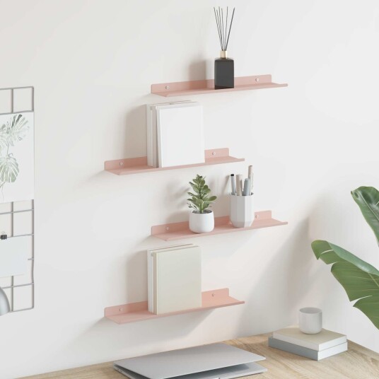 vidaXL Flytende hylle Veggmontert 4 pcs Rosa 40 x 8,5 x 2,5 cm Stål