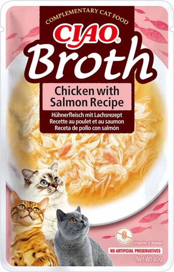 Chicken Broth With Chicken & Salmon 40G Katt Helse Og Pels Kosttilskudd Våtfôr Churu