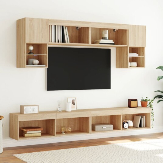 TV benker med LED lys 2 stk sonoma eik 100x30x30 cm TV benker med LED lys 2 stk sonoma eik 100x30x30 cm