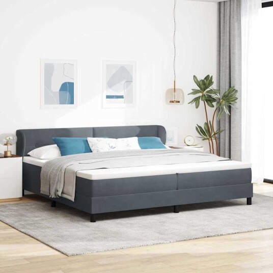  Bokseng med Madrass Mørk Grå 200x200 cm Fløyel