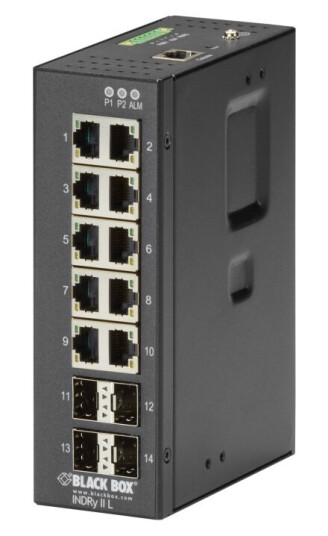 Black Box Industrial Managed Ethernet Switch - Switch - Styrt - 10 X 10/100/1000 + 4 X Sfp - Stasjonær, Din-Skinnemonterbar, Veggmonterbar