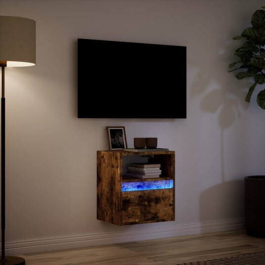 Vegghengt TV-benk med LED røkt eik 41x31x45 cm 852321 Vegghengt TV-benk med LED røkt eik 41x31x45 cm 852321