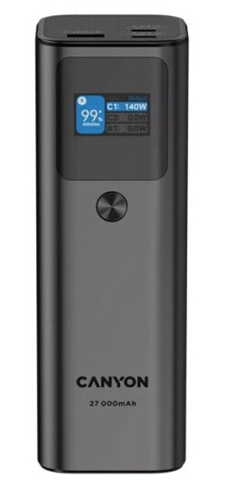 Canyon Pb-2010, 27000 Mah, Power Delivery 3.1, Quick Charge 3.0, 140 W, Mørkegrå Canyon Pb-2010, 27000 Mah, Power Delivery 3.1, Quick Charge 3.0, 140 W, Mørkegrå