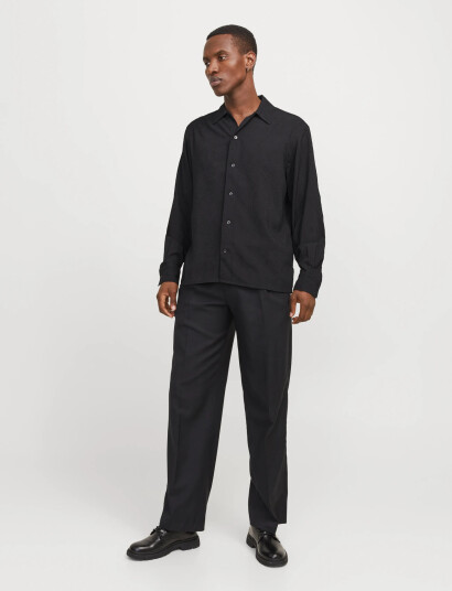 Jack & Jones Jprblatrend Jacquard L/S Shirt Styd Aw24 Black M Jack & Jones Jprblatrend Jacquard L/S Shirt Styd Aw24 Black M